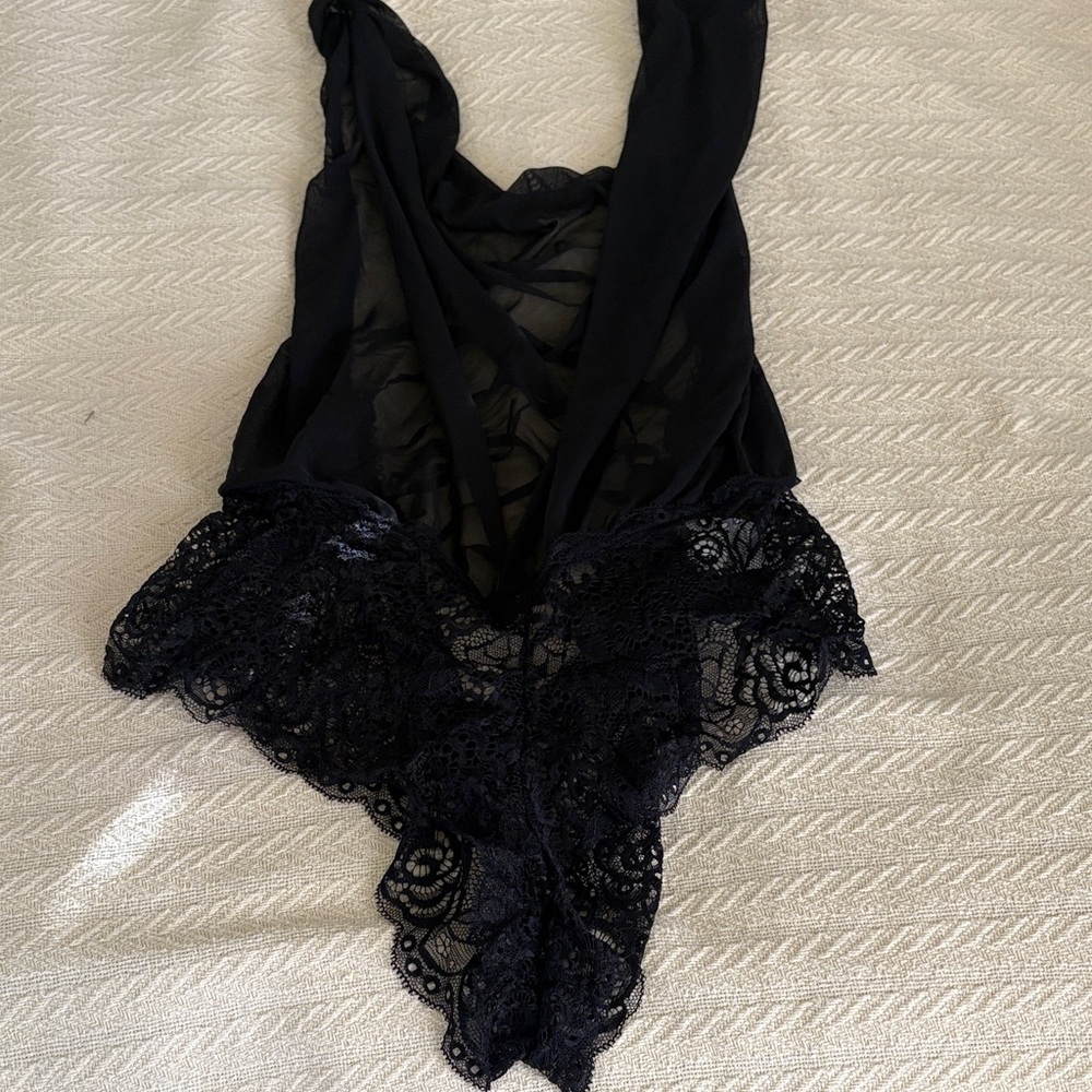 2X Avid Love Black Lace halter Chemise Teddy lingerie intimates